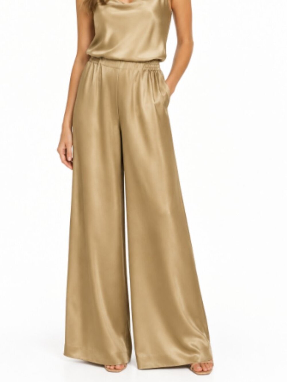 Papell Boutique Evening Champagne Silk Palazzo Pants Sz Small Elegant Cocktail